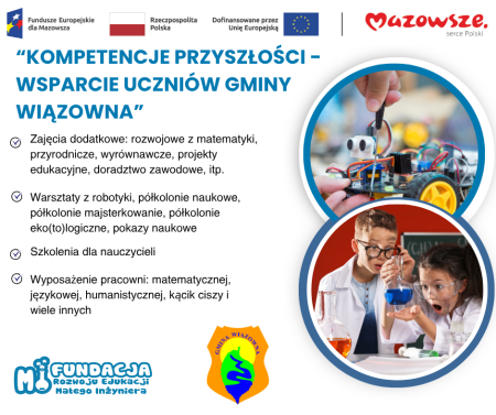 Projekt pt.: ”Kompetencje przyszłości - wsparcie uczniów Gminy Wiązowna”