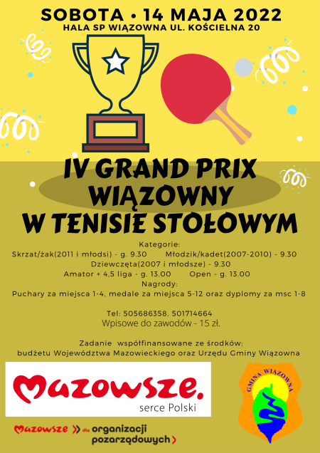 IV Turniej Grand Prix Wiązowny w Tenisie Stołowym - 14.05.2022r. 